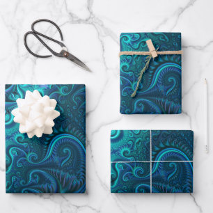 Abstract Colourful Blue & Teal Spiral Pattern  Wrapping Paper Sheet