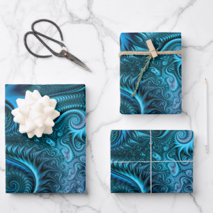 Abstract Colourful Blue & Teal Spiral Pattern Wrapping Paper Sheet