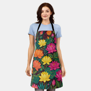 Abstract Colourful Boho Floral Lotus Monarch Apron
