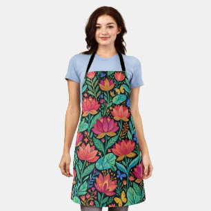 Abstract Colourful Boho Lotus Butterflies Apron