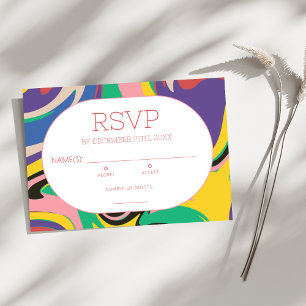 Abstract Colourful Bold Modern Groovy RSVP Card