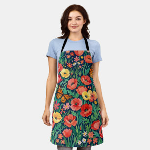 Abstract Colourful Botanical Poppies Monarch Apron