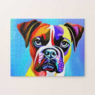 Abstract colourful Boxer dog on a blue background Jigsaw Puzzle