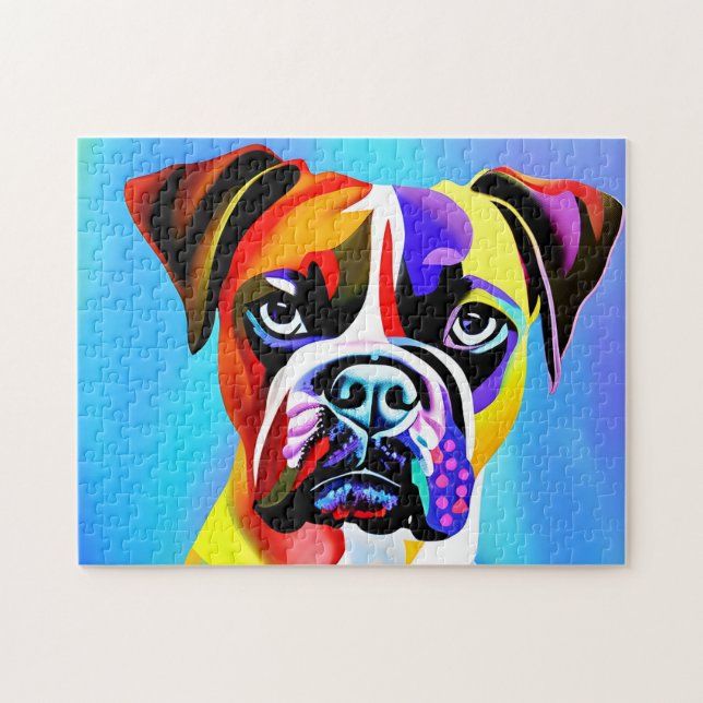 Abstract colourful Boxer dog on a blue background  Jigsaw Puzzle (Horizontal)