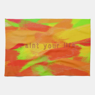 Abstract colourful brush strokes texture.text. tea towel