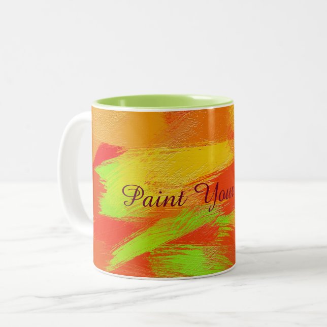 Abstract colourful brush strokes texture.text. Two-Tone coffee mug (Front Left)