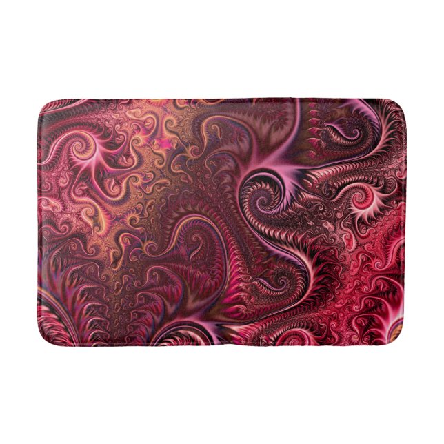 Abstract Colourful Burgundy Carmine Spiral Pattern Bath Mat (Front)