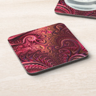 Abstract Colourful Burgundy Carmine Spiral Pattern Coaster