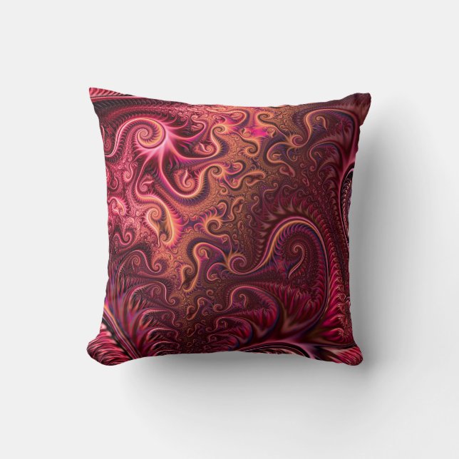 Abstract Colourful Burgundy Carmine Spiral Pattern Cushion (Front)
