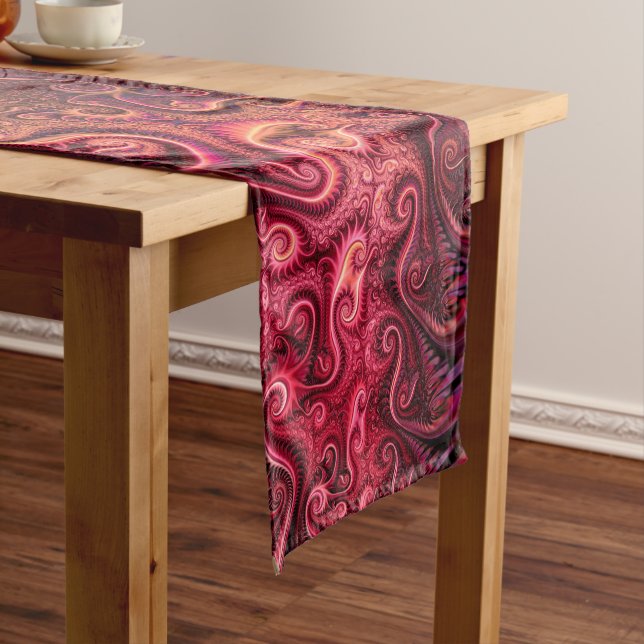 Abstract Colourful Burgundy Carmine Spiral Pattern Short Table Runner (In Situ)