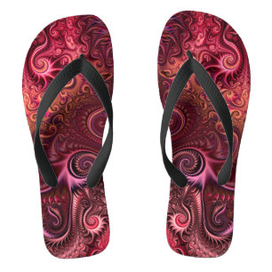 Abstract Colourful Burgundy Carmine Spiral Pattern Thongs