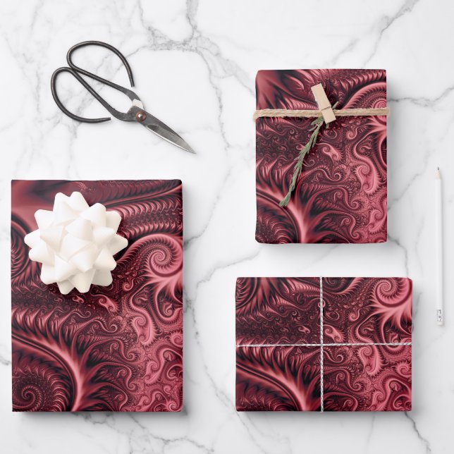 Abstract Colourful Burgundy Carmine Spiral Pattern Wrapping Paper Sheet (Front)