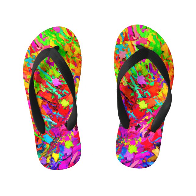 Abstract Colourful Chaos Pattern Kid's Thongs (Footbed)
