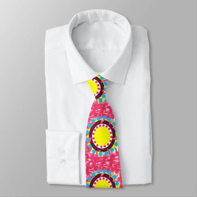 Abstract Colourful Circle Floral Pattern Tie (Tied)