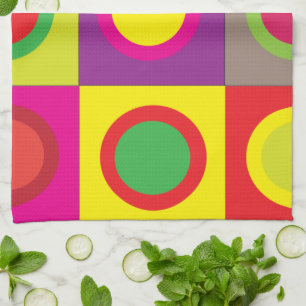 Abstract Colourful Circle Square Seamless Pattern  Tea Towel
