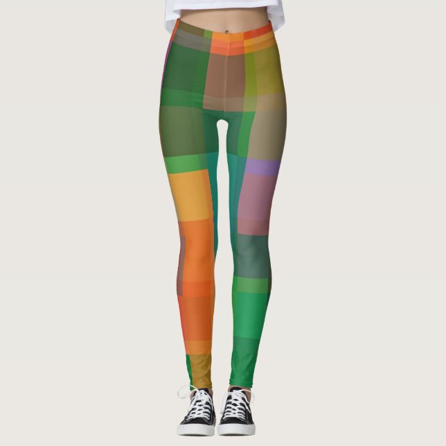 Abstract Colourful Colour Block Art Leggings (Front)