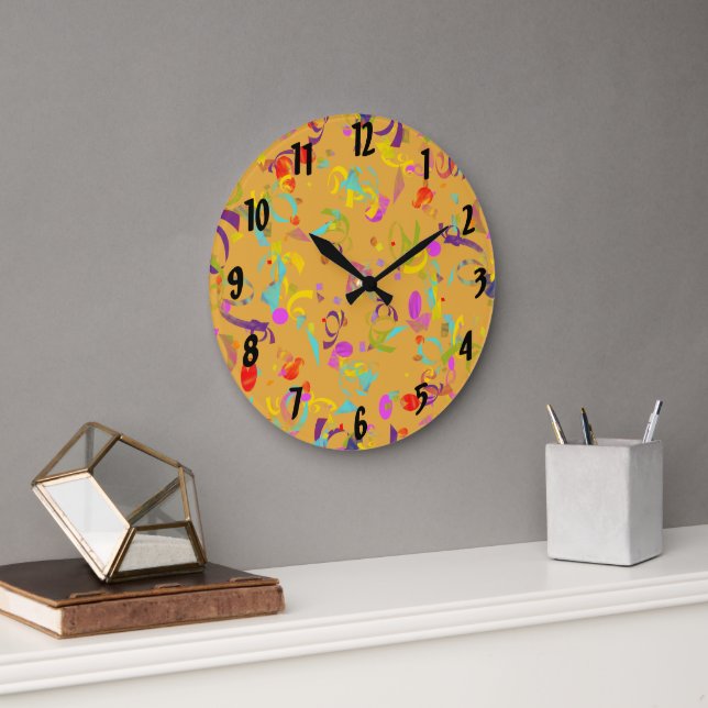 Abstract Colourful Contemporary Confetti Toss Large Clock (Office)