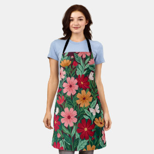 Abstract Colourful Cosmos Flowers Butterfly Apron