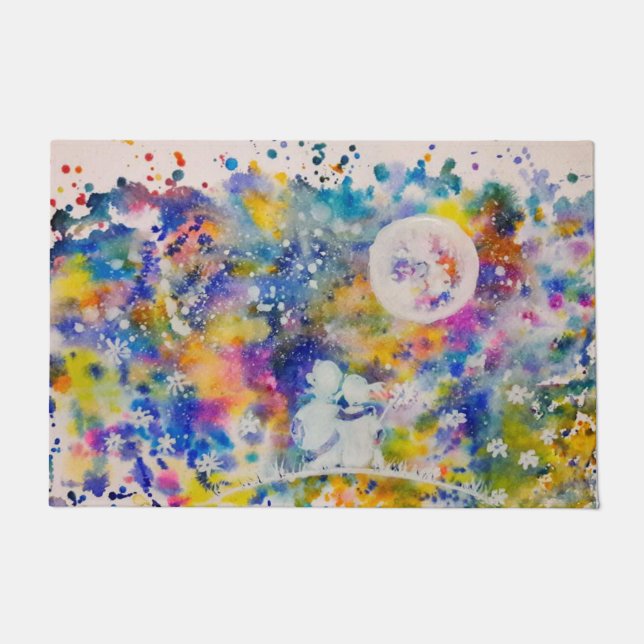 Abstract Colourful Couple Moon Dreams Doormat (Front)