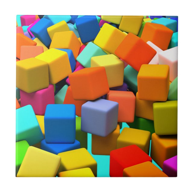 Abstract Colourful Cubes Ceramic Tile (Front)