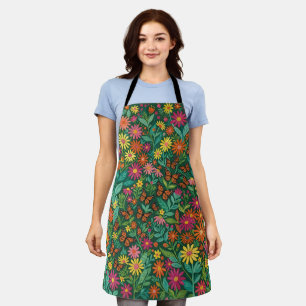 Abstract Colourful Daisies & Butterflies Apron