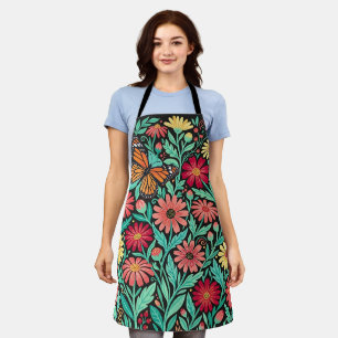 Abstract Colourful Daisies Butterfly Apron