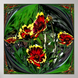 Abstract Colourful Daisies Flower Poster