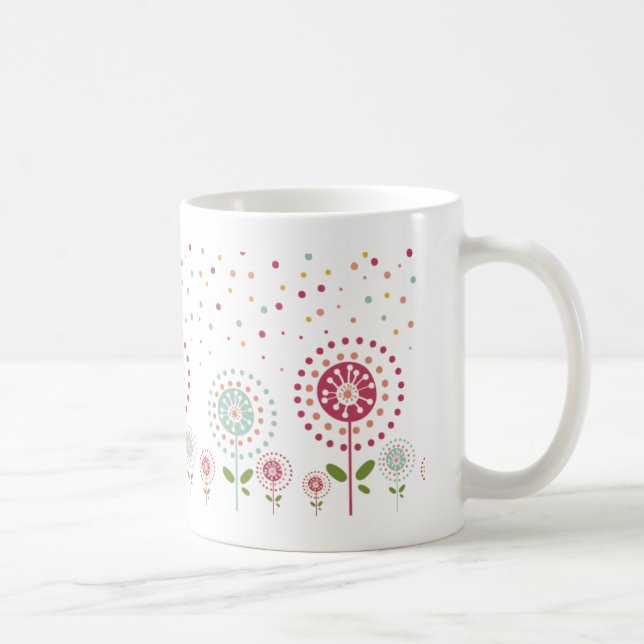 abstract colourful dandelion flowers dots coffee mug (Right)