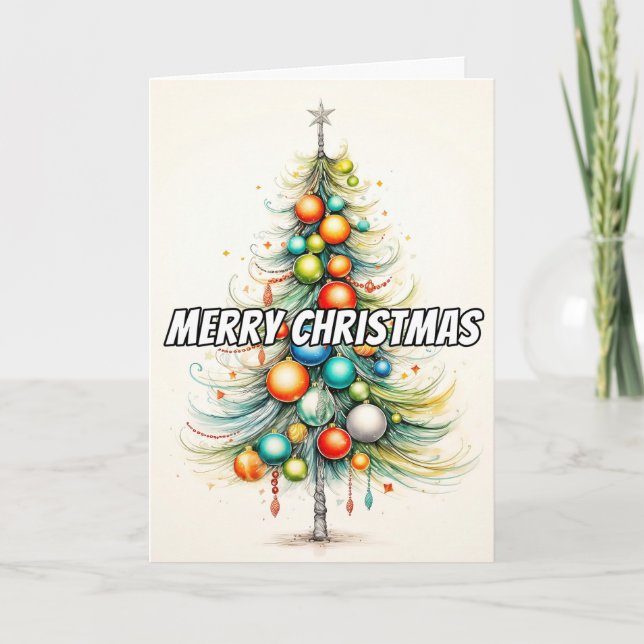 Abstract Colourful Decorative Christmas Tree Holiday Card (Front)