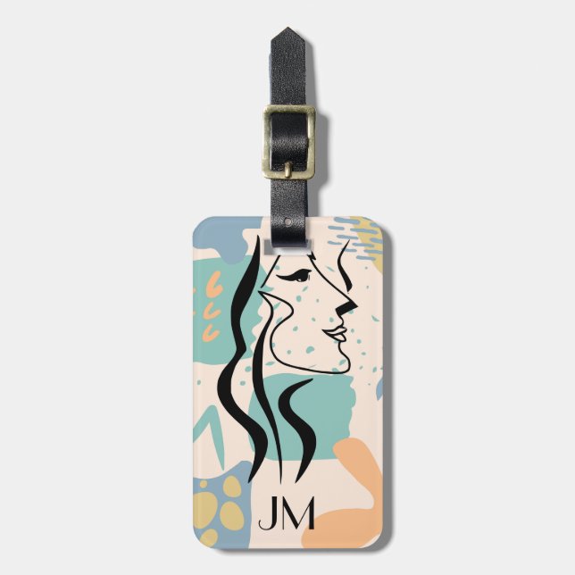 Abstract colourful design with woman face luggage tag (Front Vertical)