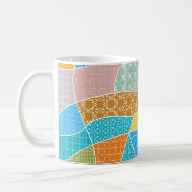 Abstract colourful doodle pattern in mosaic style coffee mug (Left)
