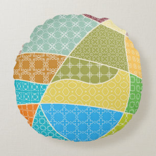 Abstract colourful doodle pattern in mosaic style round cushion