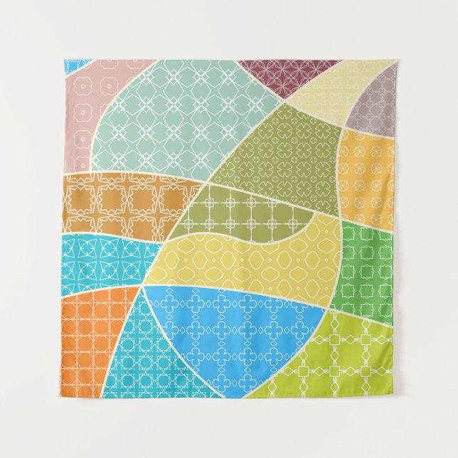 Abstract colourful doodle pattern in mosaic style tapestry (Front)