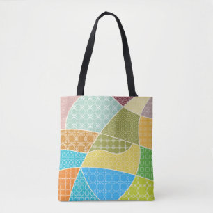 Abstract colourful doodle pattern in mosaic style tote bag