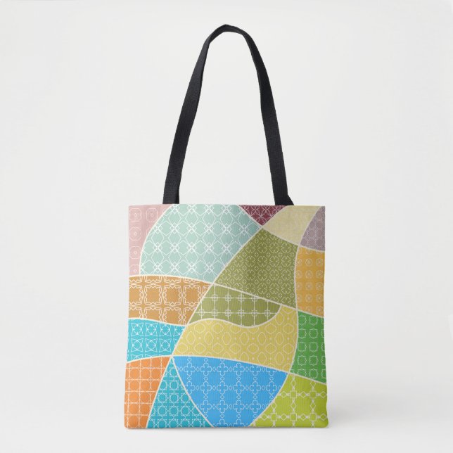 Abstract colourful doodle pattern in mosaic style tote bag (Front)