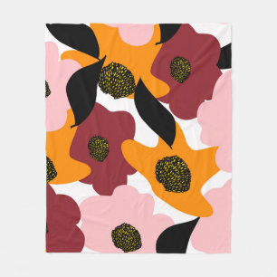 Abstract colourful doodles flowers and leaves back fleece blanket