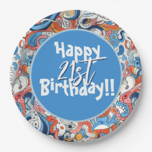 Abstract colourful doodles paper plate