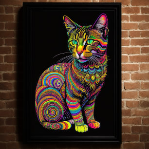 Abstract Colourful Drawing of A Cat  2:3 Poster