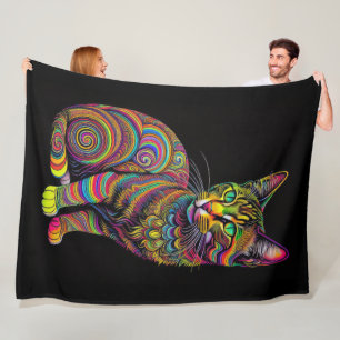 Abstract Colourful Drawing of A Cat Fleece Blanket