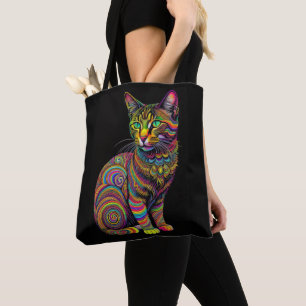 Abstract Colourful Drawing of A Cat Tote Bag