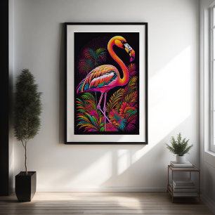 Abstract Colourful Drawing of A Flamingo 2:3 II Poster