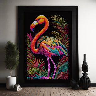 Abstract Colourful Drawing of A Flamingo 2:3 Poster