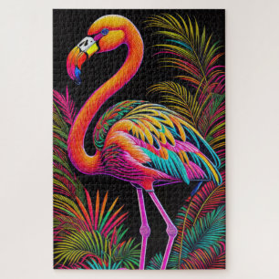 Abstract Colourful Drawing of A Flamingo Jigsaw Puzzle