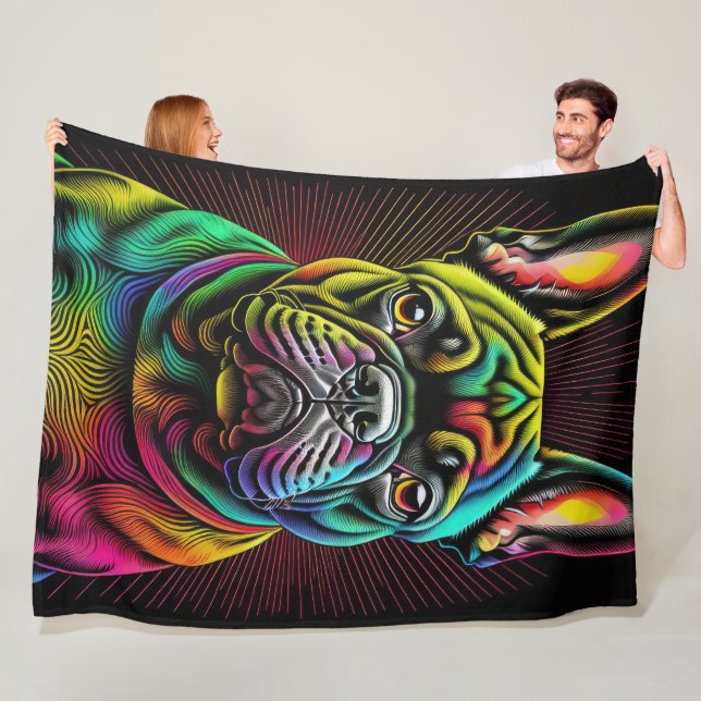 Abstract Colourful Drawing of A French Bulldog Fleece Blanket (In Situ)