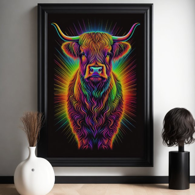 Abstract Colourful Drawing of A Highland Cow 2:3 I Poster (Creator Uploaded)