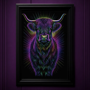 Abstract Colourful Drawing of A Highland Cow  2:3 Poster