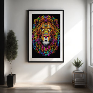 Abstract Colourful Drawing of A Lion 2:3 Poster