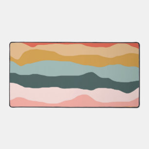 Abstract Colourful Earthy Coral Stripe Pattern Desk Mat