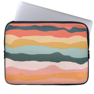 Abstract Colourful Earthy Coral Stripe Pattern Laptop Sleeve