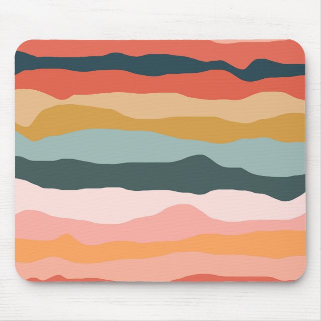 Abstract Colourful Earthy Coral Stripe Pattern Mouse Pad (Front)